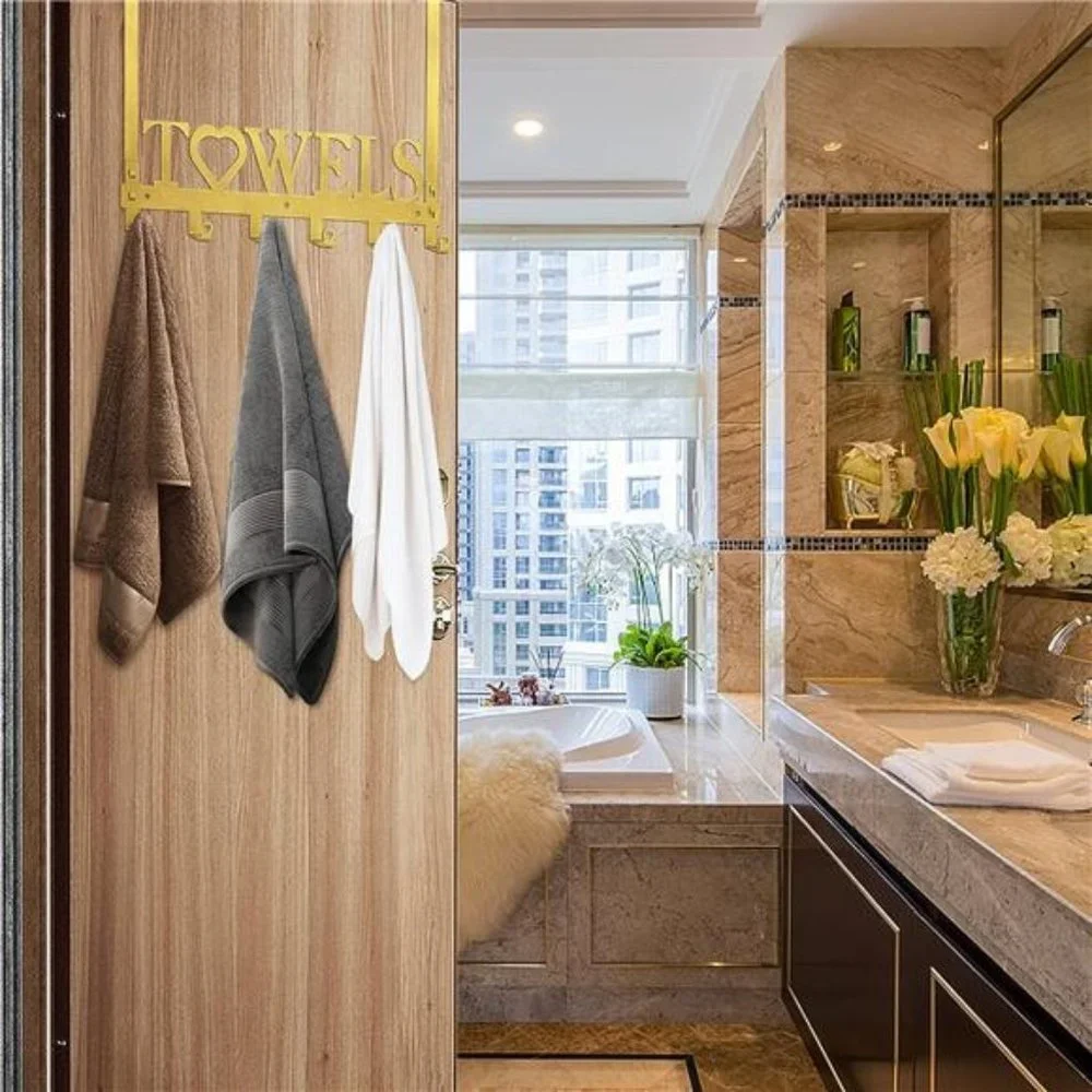 Over The Door Towel Rack Metal Bath Towel Holder Hanger Bathroom Bedroom Gold